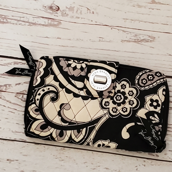 Vera Bradley Midnight Paisley print turn lock wallet black and white - Picture 8 of 9